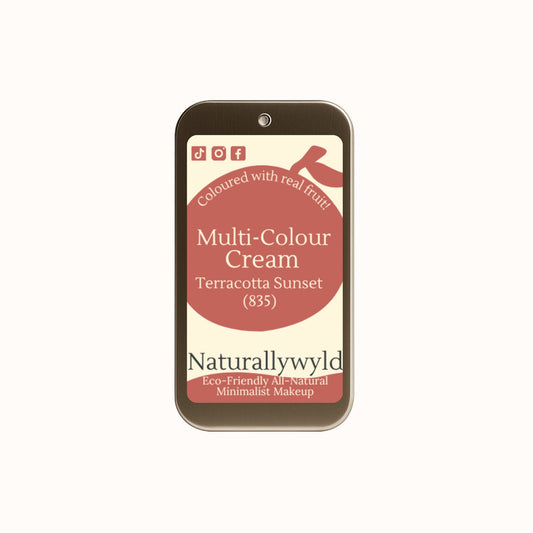 Naturallywyld makeup product packaging with terracotta sunset color on a white background