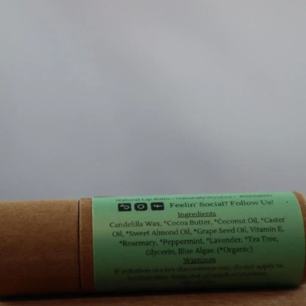 Rosemary Mint Natural Lip Balm, Organic Lip Balm, Lip Balm Eco friendly Packaging, Back Label, Onside