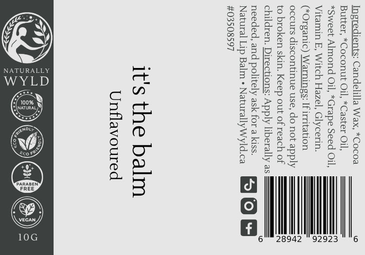 Unflavoured, All-Natural Lip Balm, Eco-Friendly 10g Tube (2x the size)