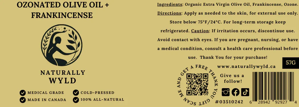 Ozonated Olive Oil Plus Frankincense Label