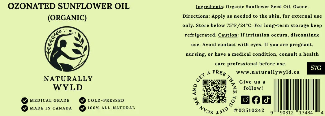 Ozonated sunflower oil Canadian made Label