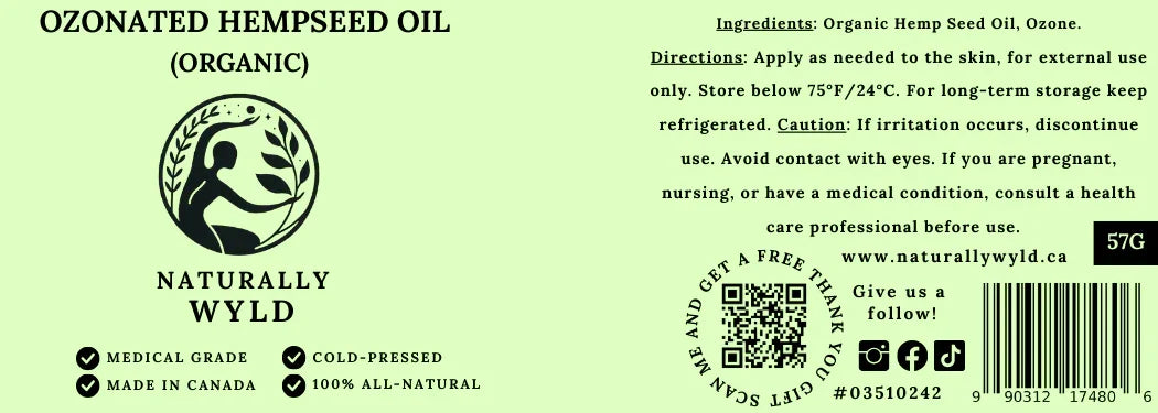 Ozonated hemp seed oil Canadian made Label