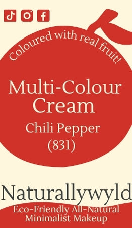 Chili Pepper Multi-Colour Cream label – bold spicy red vegan makeup in eco-friendly tin Canada Made