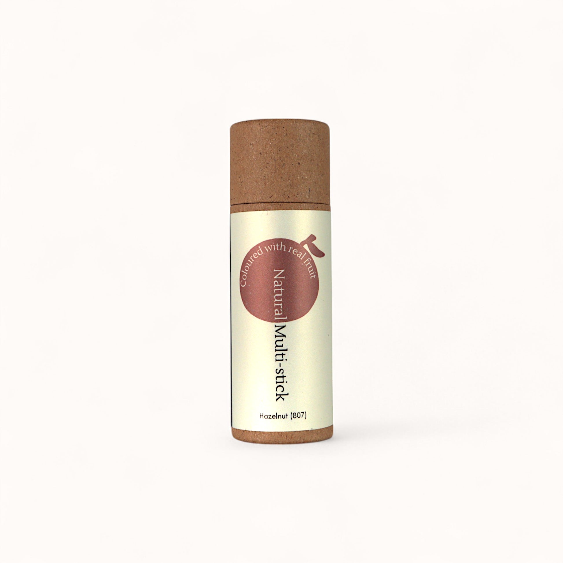 Front view of Hazelnut Multi-Stick by Naturally Wyld – a natural, vegan makeup stick for lips, cheeks, and eyes in plastic-free packaging.