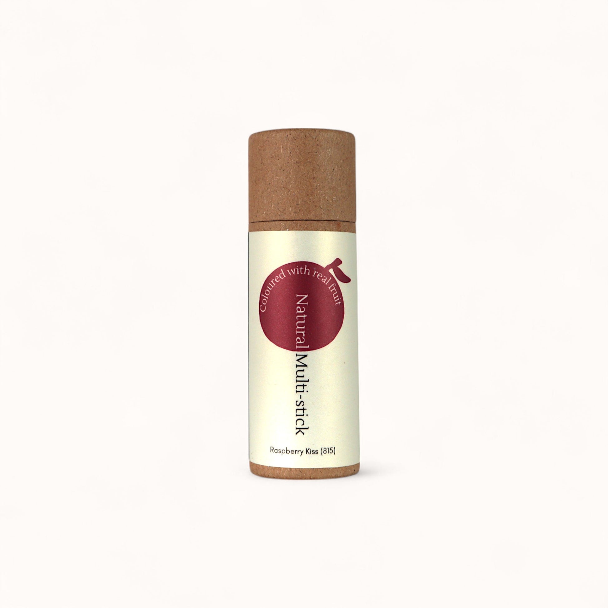 Front view of Raspberry Kiss Natural Multi-Stick by Naturally Wyld – a vegan, fruit pigmented makeup stick in eco-friendly packaging.
