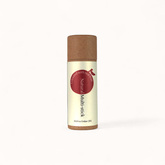 Front view of Wildfire Ember Natural Multi-Stick by Naturally Wyld – a fiery red vegan makeup stick for lips, cheeks, and eyes in plastic-free packaging.