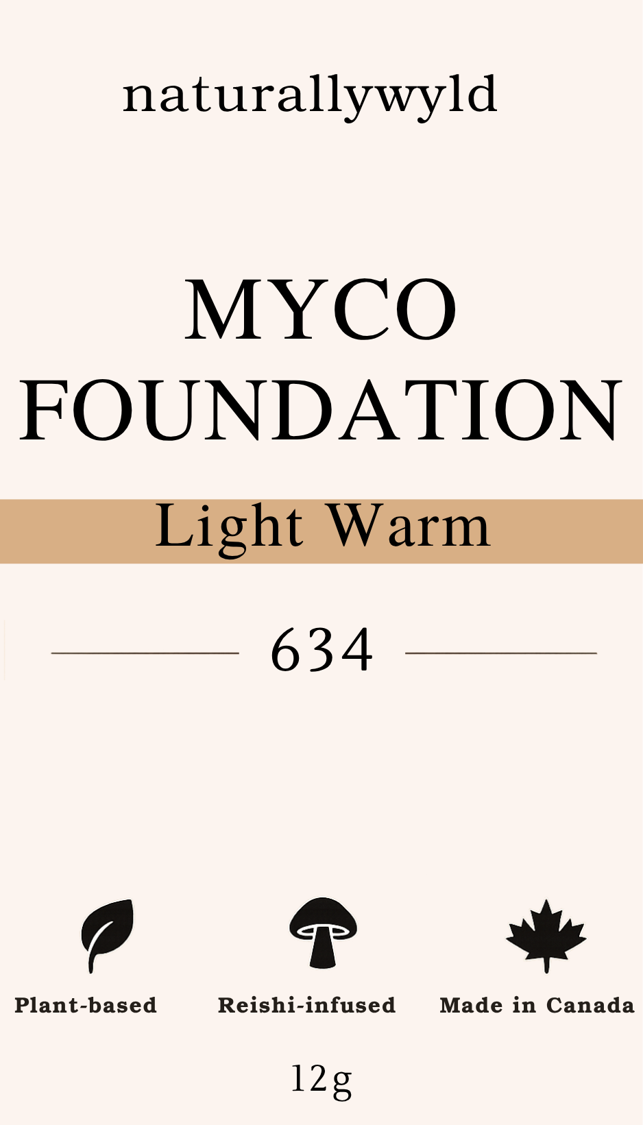 MYCO Foundation 634 Light Warm label - mushroom-powered vegan foundation by Naturally Wyld