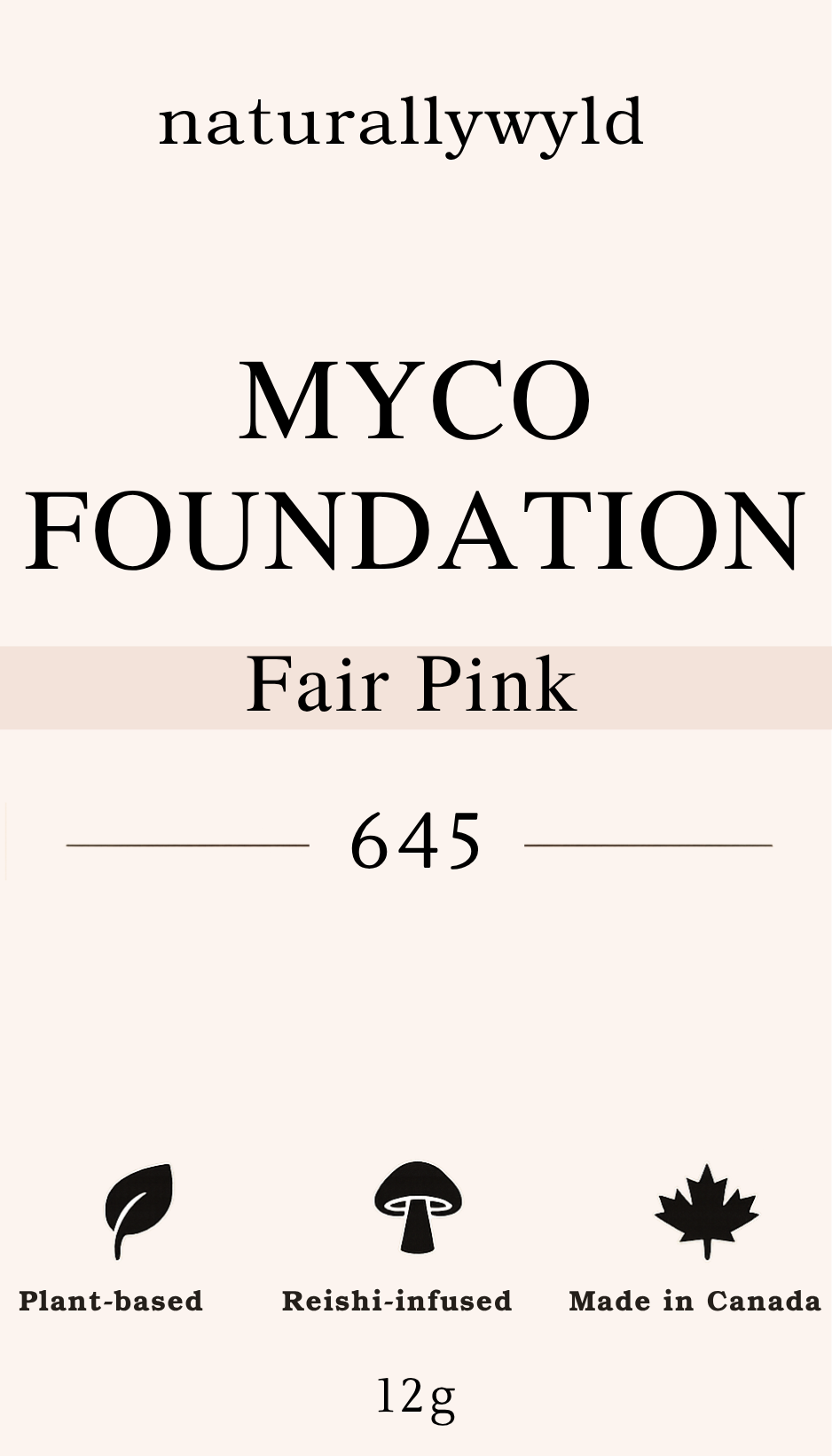 MYCO Foundation 645 Fair Pink label with reishi and tremella mushroom