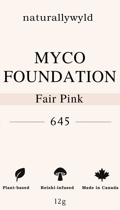 MYCO Foundation 645 Fair Pink label with reishi and tremella mushroom