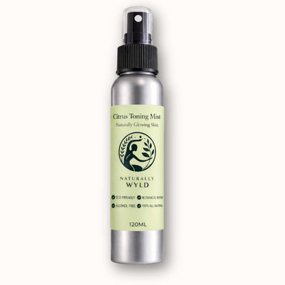Citrus toning mist bottle with green label on a white background Naturally Wyld