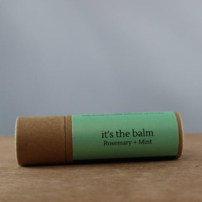 Rosemary Mint Natural Lip Balm, Organic Lip Balm, Lip Balm Eco friendly Packaging, Front Label Laying Onside