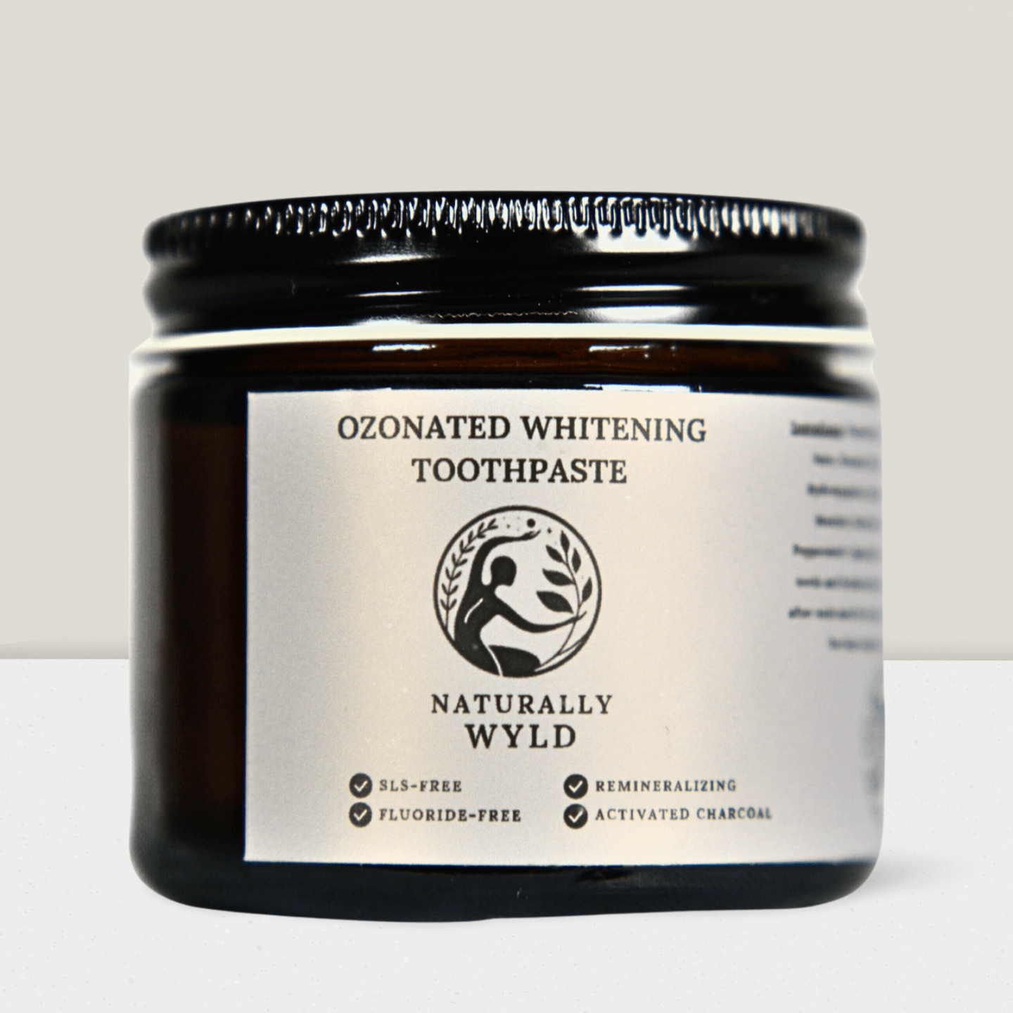 Naturally Wyld Whitening Toothpaste, Front label, ozonated oils, Ozonated toothpaste, natural toothpaste, SLS Free, Fluoride Free
