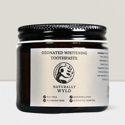 Naturally Wyld Whitening Toothpaste, Front label, ozonated oils, Ozonated toothpaste, natural toothpaste, SLS Free, Fluoride Free