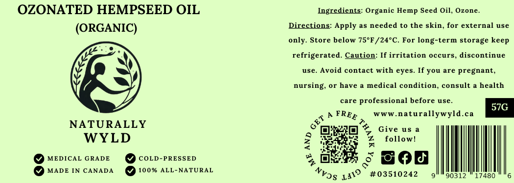 Ozonated hemp seed oil Canadian made Label 