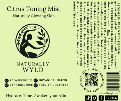 Citrus Toning Mist - Botanical Face Mist with Rose Water, Aloe & Cucumber (120ml)