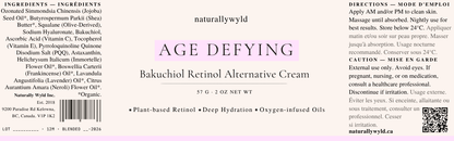 Age Defying bakuchiol retinol alternative cream label