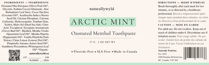 Arctic Mint ozonated menthol toothpaste label