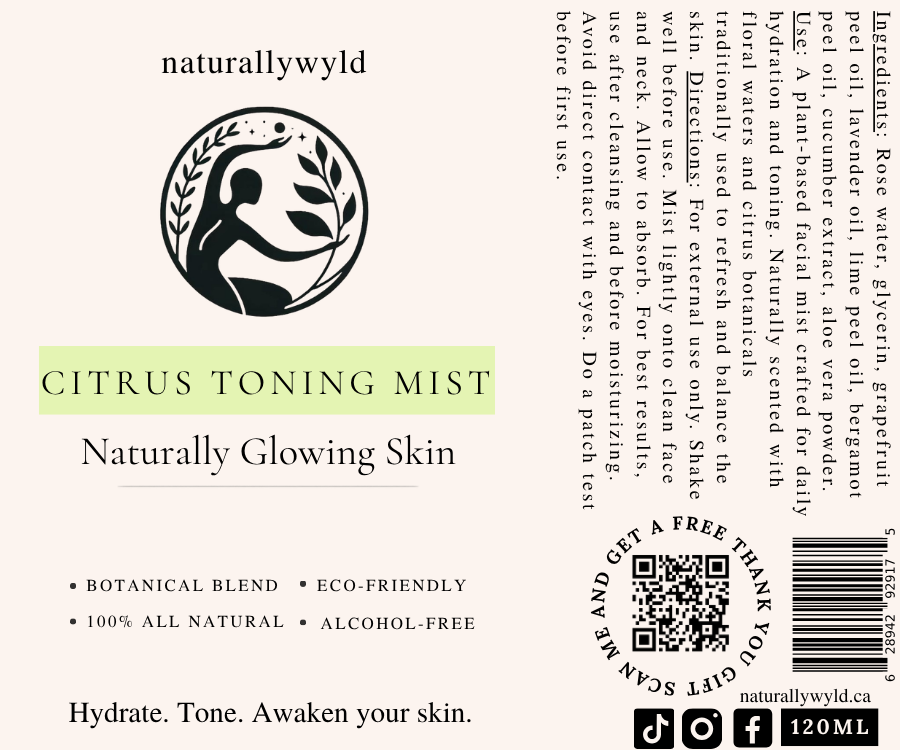 Citrus Toning Mist botanical face mist label