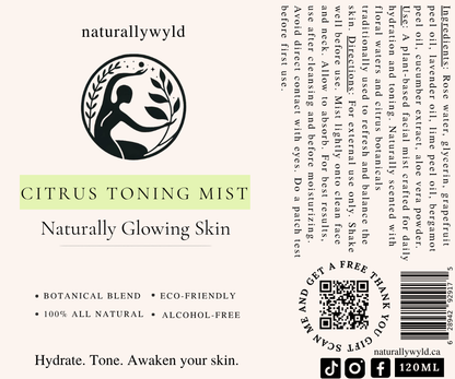 Citrus Toning Mist botanical face mist label
