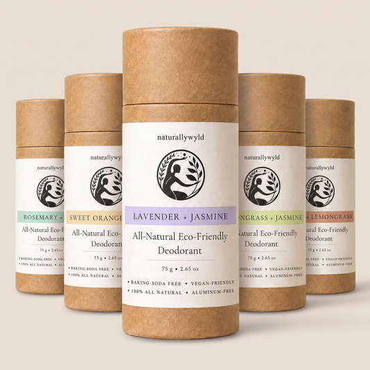 Gift set of five all-natural baking-soda-free deodorants in kraft tubes by Naturally Wyld