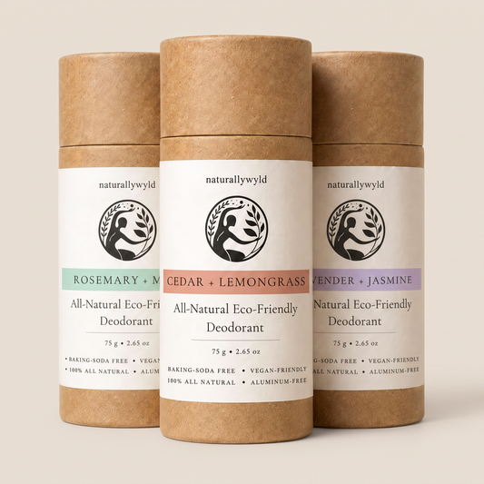 Three all-natural baking-soda-free deodorants in kraft tubes bundle by Naturally Wyld