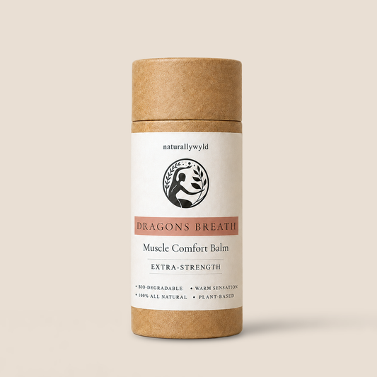 Dragons Breath extra-strength cayenne heat muscle comfort balm in 57g push-up tube by Naturally Wyld