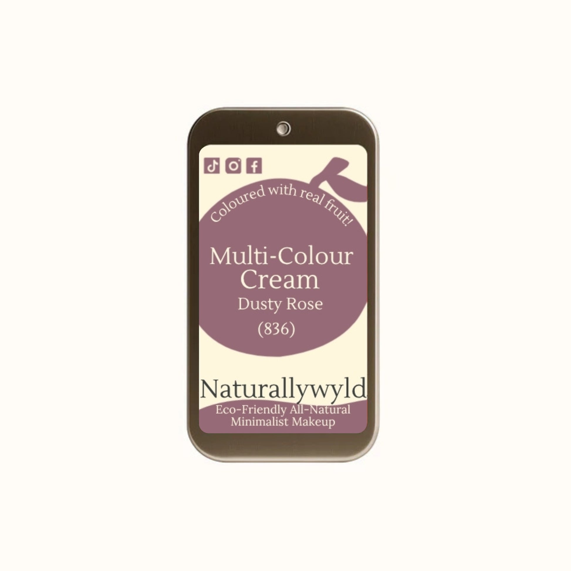 Dusty Rose multi-use cream in reusable tin – plastic-free, all-natural colour for lips, cheeks, and eyelids