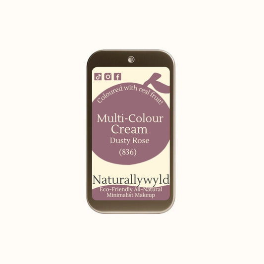 Dusty Rose multi-use cream in reusable tin – plastic-free, all-natural colour for lips, cheeks, and eyelids