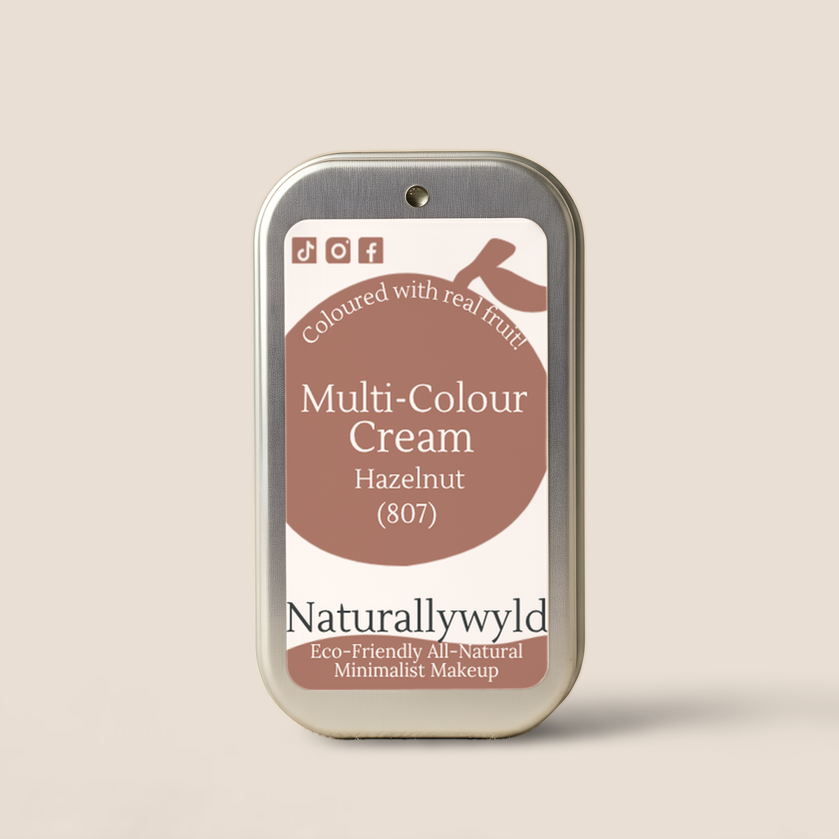 Hazelnut fruit-pigmented multi-colour cream in metal tin by Naturally Wyld