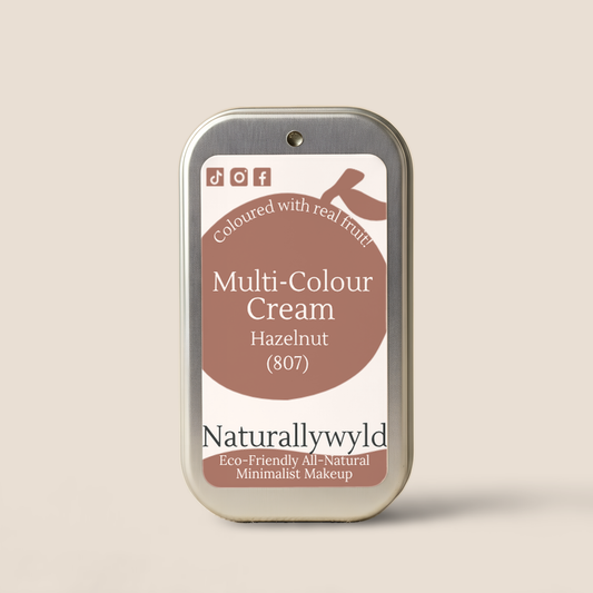 Hazelnut fruit-pigmented multi-colour cream in metal tin by Naturally Wyld