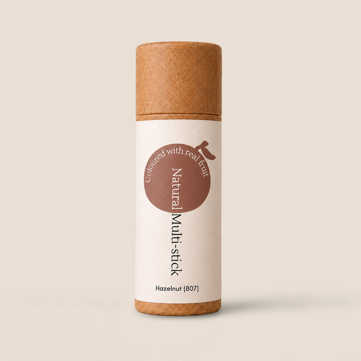 Front view of Hazelnut Multi-Stick by Naturally Wyld – a natural, vegan makeup stick for lips, cheeks, and eyes in plastic-free packaging.