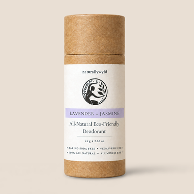 Lavender and Jasmine all-natural baking-soda-free deodorant in 75g kraft tube by Naturally Wyld