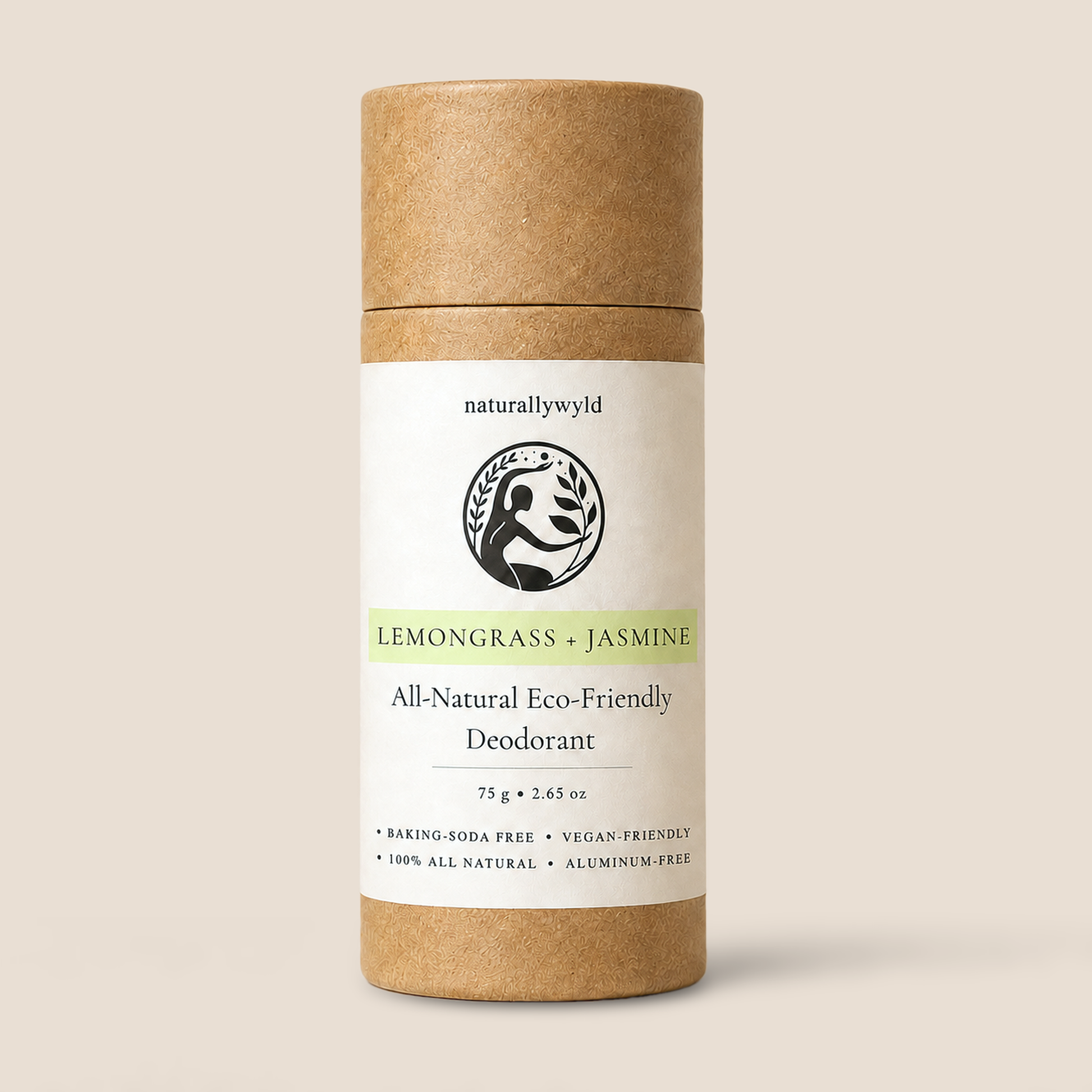 Lemongrass and Jasmine all-natural baking-soda-free deodorant in 75g kraft tube by Naturally Wyld