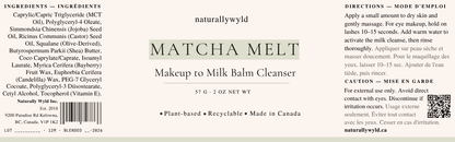 Matcha Melt balm-to-milk cleanser label