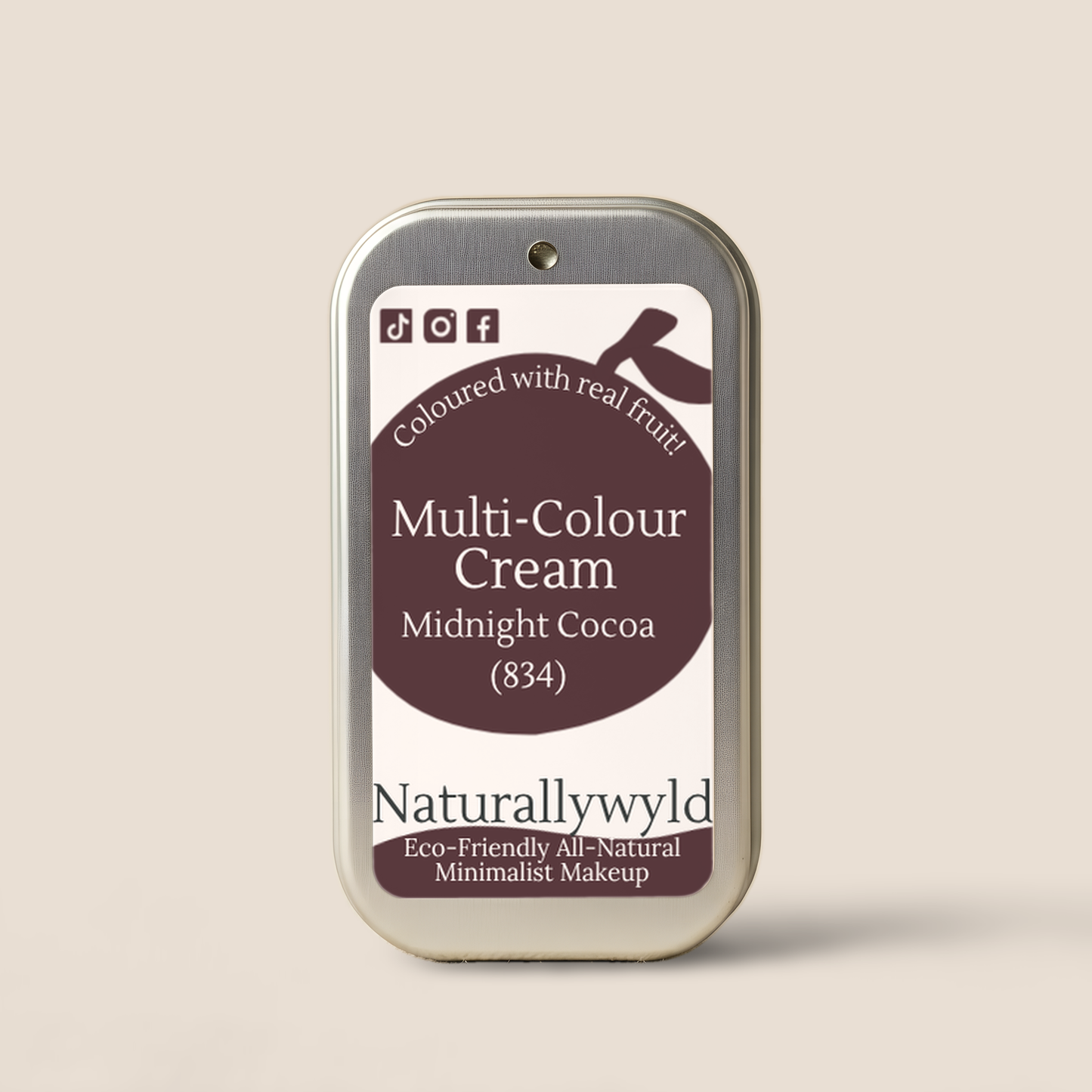 Midnight Cocoa fruit-pigmented multi-colour cream in metal tin by Naturally Wyld
