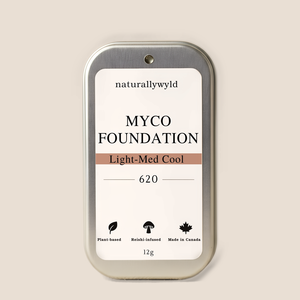MYCO Foundation shade 620 Light-Medium Cool closed tin with label - Naturally Wyld