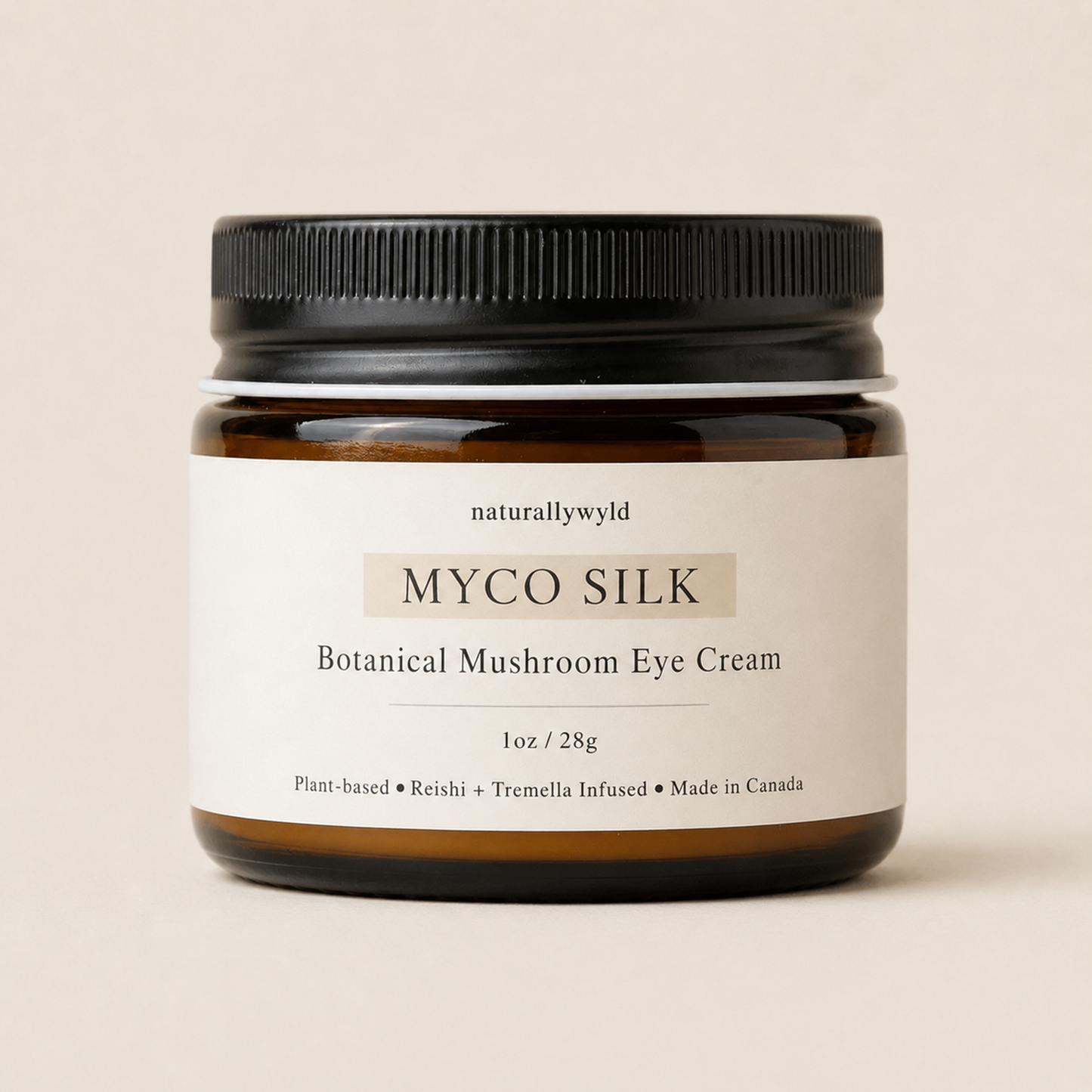 MYCO Silk botanical mushroom eye cream with reishi and tremella in 1oz amber jar by Naturally Wyld