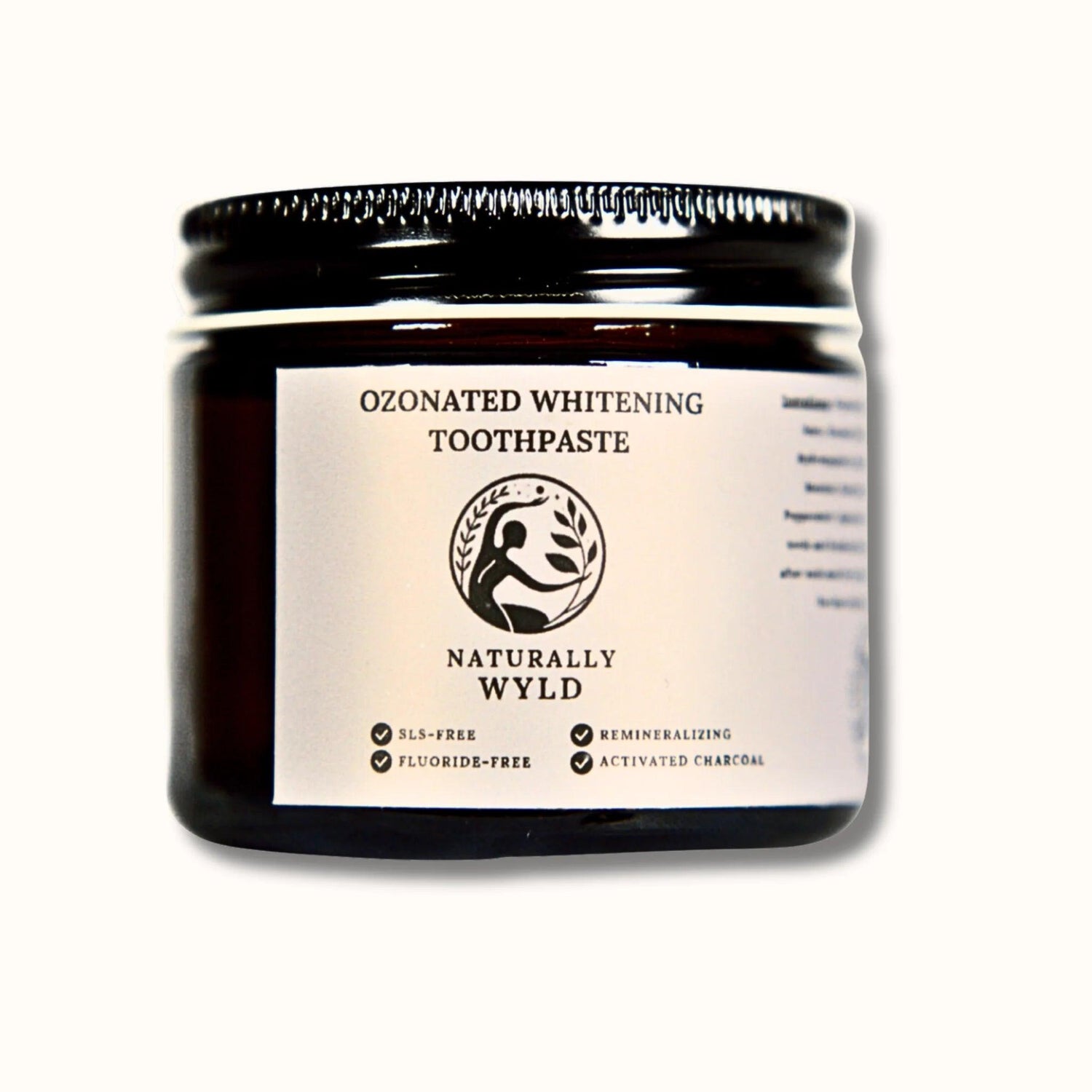 Naturally Wyld Whitening Toothpaste, Front label, ozonated oils, Ozonated toothpaste, natural toothpaste, SLS Free, Fluoride Free