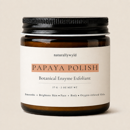 Papaya Polish botanical enzyme exfoliant in 2oz amber jar by Naturally Wyld