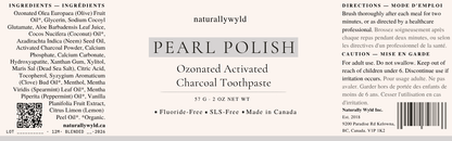 Pearl Polish ozonated activated charcoal toothpaste label