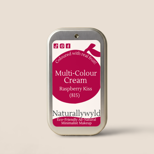 Raspberry Kiss fruit-pigmented multi-colour cream in metal tin by Naturally Wyld