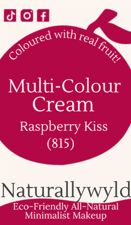 Raspberry Kiss multi-colour cream label with full ingredients list by Naturally Wyld