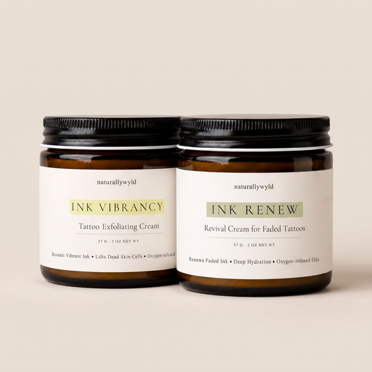 Tattoo aftercare kit with Tattoo Revival and Ink Vibrancy ozonated creams by Naturally Wyld