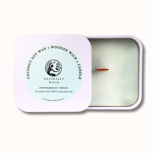 Natural Peppermint Twist Coconut Soy Wax Wooden Wick Candle. Fragrance-Free Wood Wick Candles, Essential Oil Infused Candles, Clean Candles, Zero Fragrance Soy Candles, Canadian Natural Wooden Wick Candles 