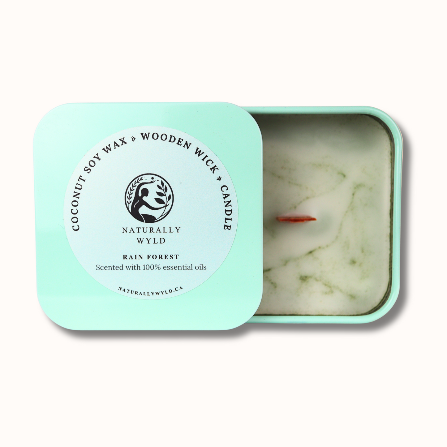 Rainforest Coconut Soy Wax Wooden Wick Candle: Immerse in True Nature, 100% Scented with Essential Oils - Naturally Wyld