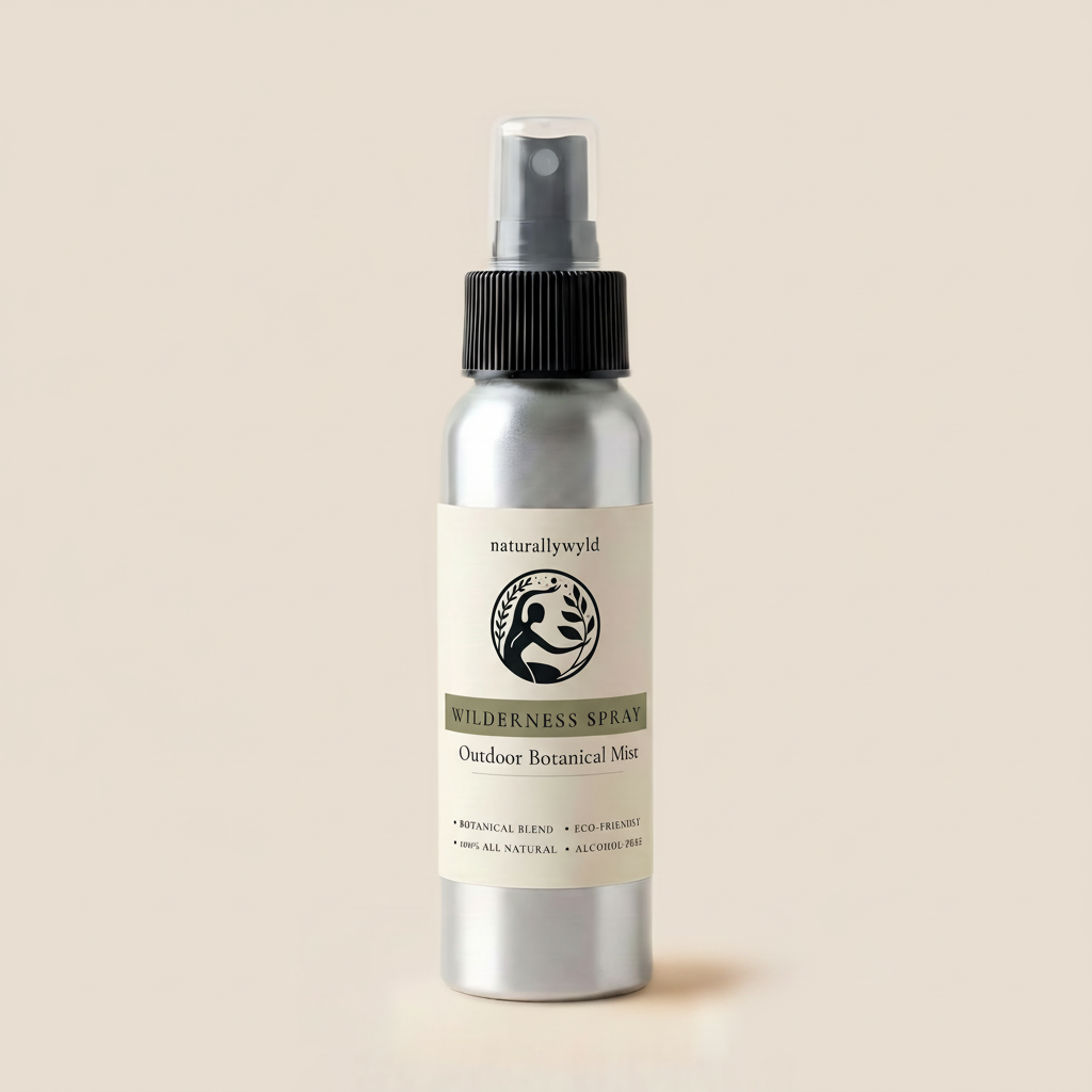 Wilderness Spray outdoor botanical mist in 100ml brushed aluminum bottle by Naturally Wyld
