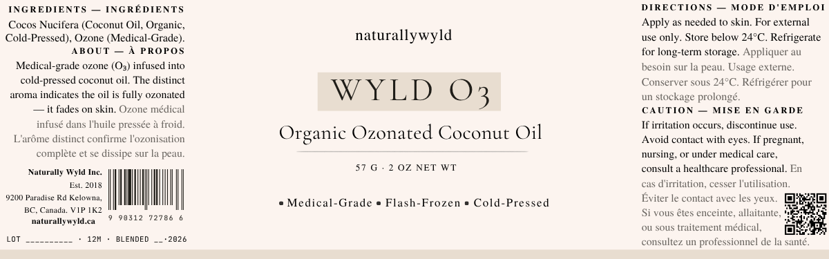 WYLD O3 ozonated coconut oil label