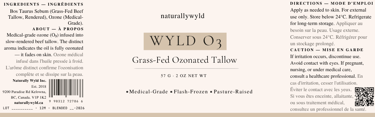 WYLD O3 grass-fed ozonated tallow label