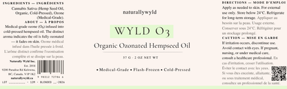 WYLD O3 ozonated hempseed oil label