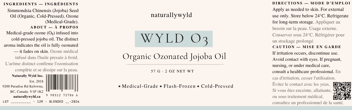 WYLD O3 ozonated jojoba oil label